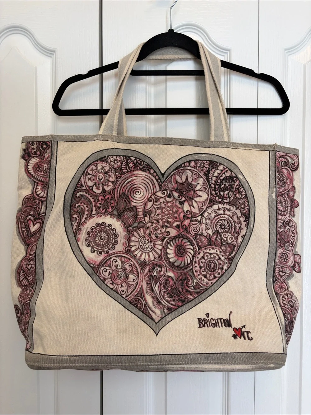 Brighton LOVE Love in Bloom Valentines Cream Canvas Tote Bag